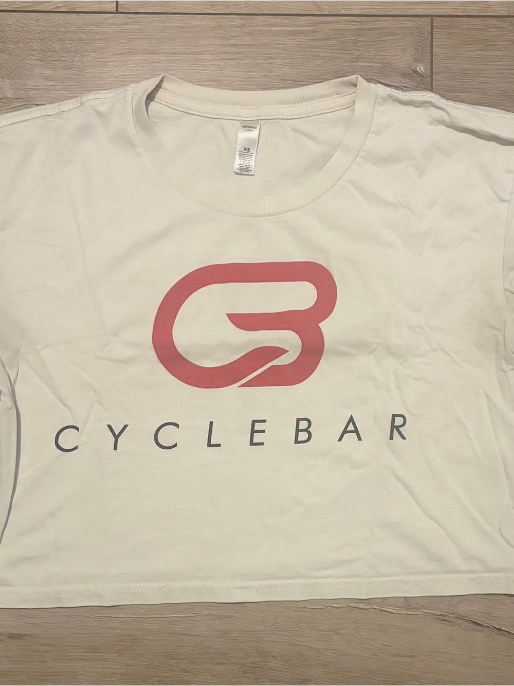Cyclebar Cream Crop Tee with Coral Logo
